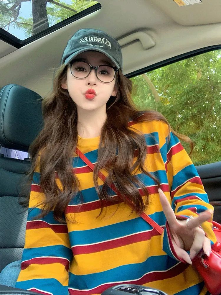 Women Color Block Striped Long - T-Shirts ulasan dan harga