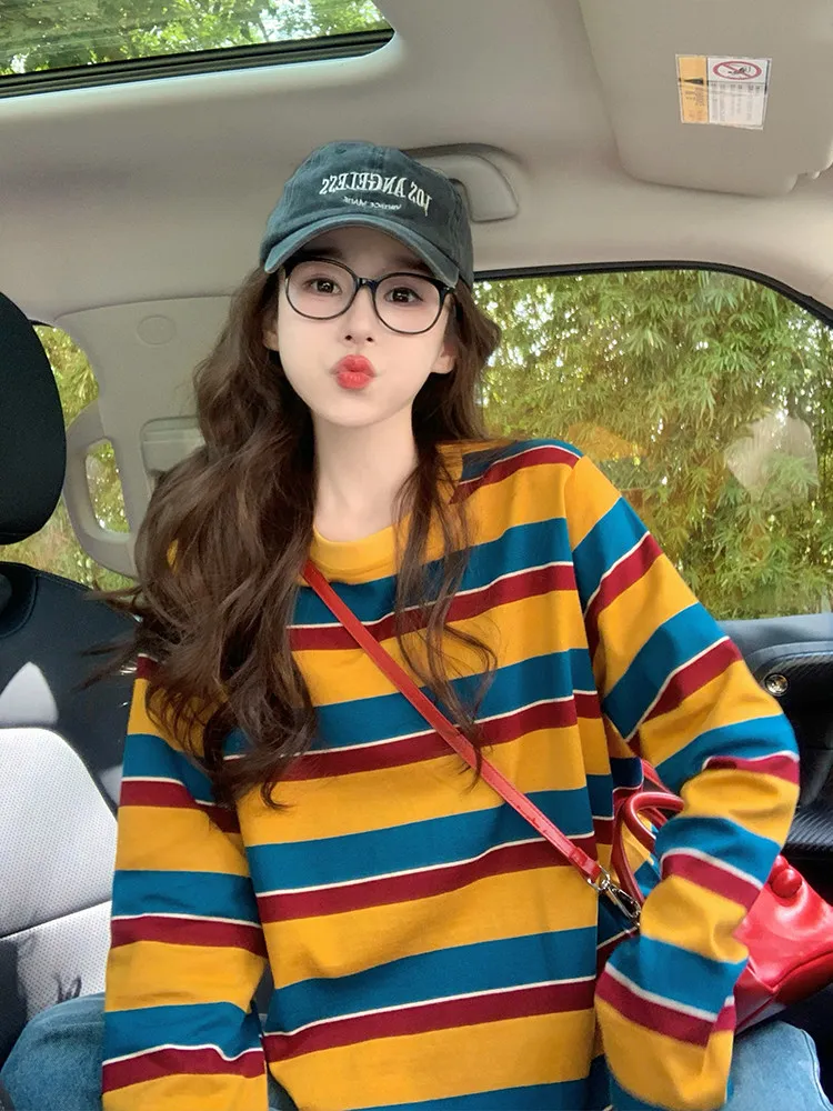Women Color Block Striped Long - T-Shirts ulasan dan harga