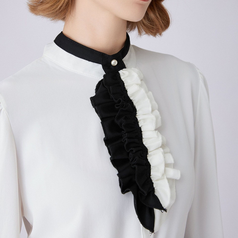 Black White Ruffled Collar Dec - Shirts ulasan dan harga