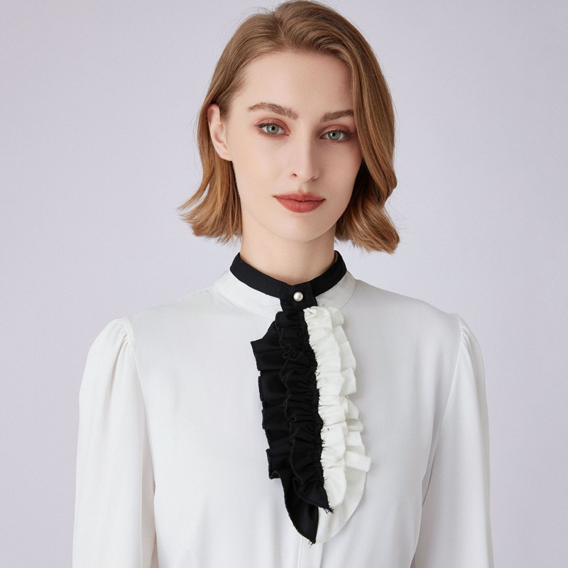 Black White Ruffled Collar Dec - Shirts ulasan dan harga