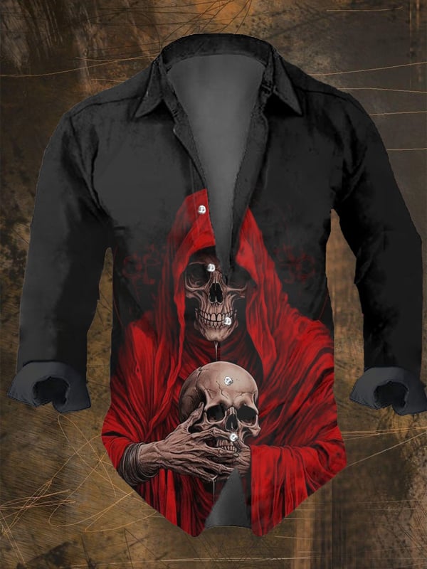 Halloween Men's Dark Skull Pri - Vintage Hawaiian Floral Shirt ulasan dan harga