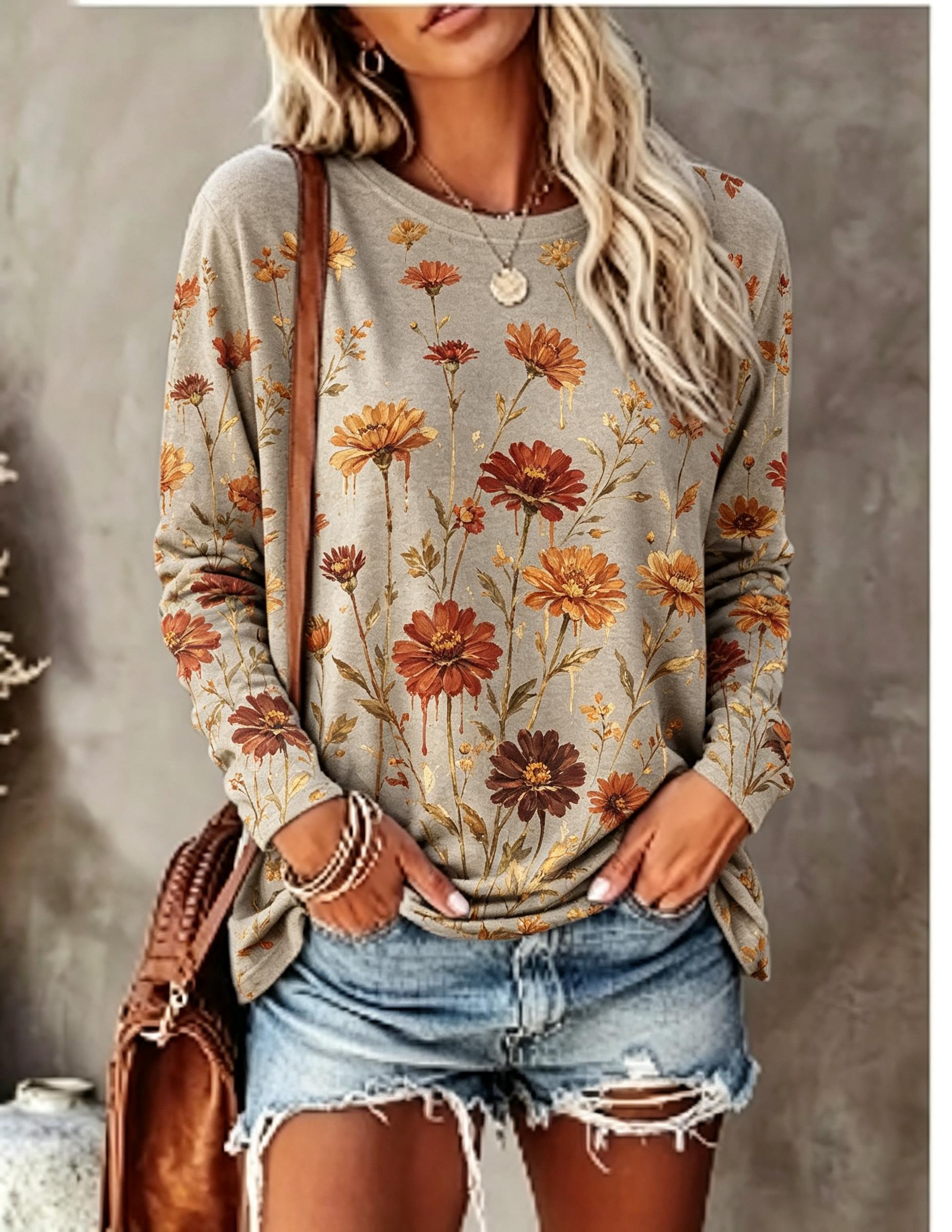 Women Long Sleeve T‑Shirt Oil  - T-Shirts ulasan dan harga