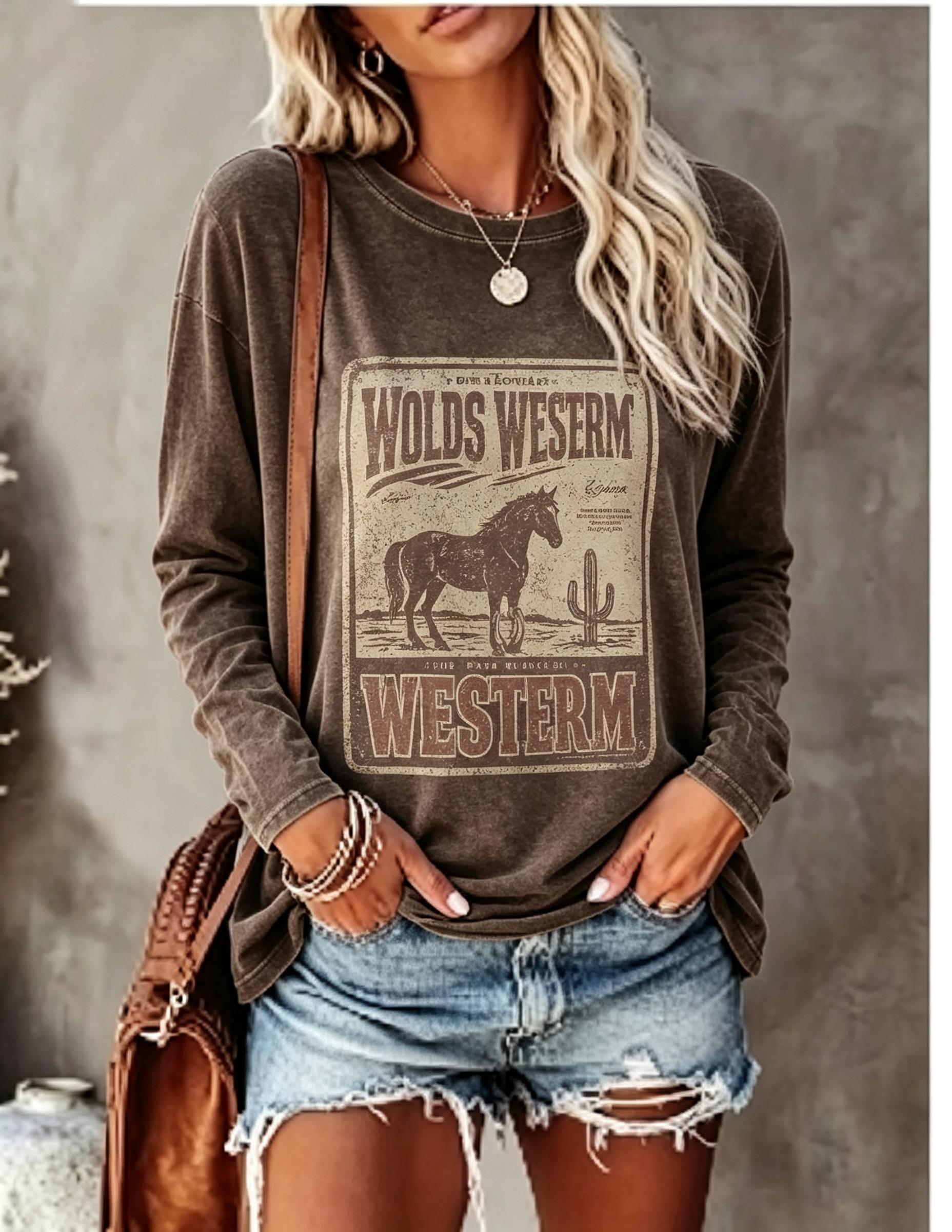 Women Long Sleeve T Shirt Vint - T-Shirts ulasan dan harga